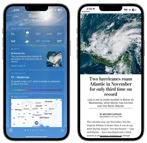 天镇苹果14维修分享iPhone 14手机如何看天气时顺带看新闻 