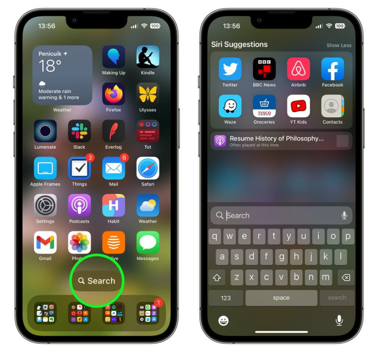 天镇苹果手机维修分享升级到 iOS 16 后，如何删除主屏幕上的搜索按钮 