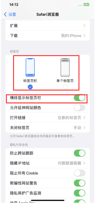 天镇苹果手机维修分享Safari浏览器如何切换标签栏位置 